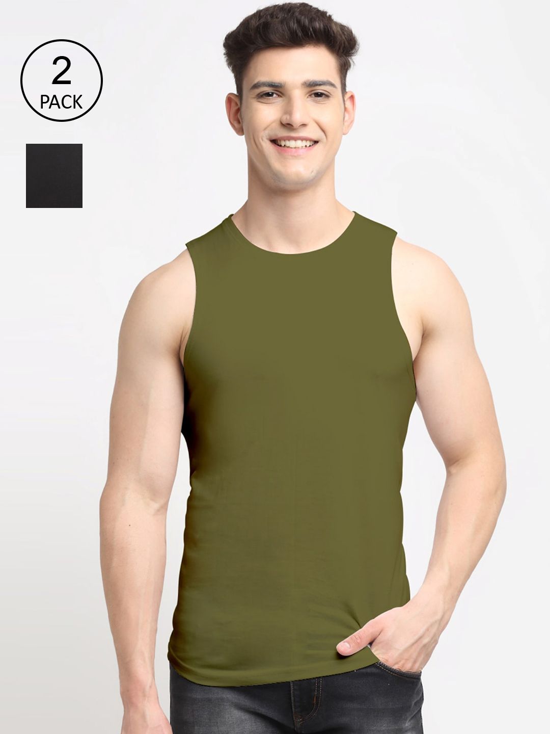 Friskers Men Pack Of 2 Solid Pure Cotton Apple Cut Innerwear Vests-picture-17