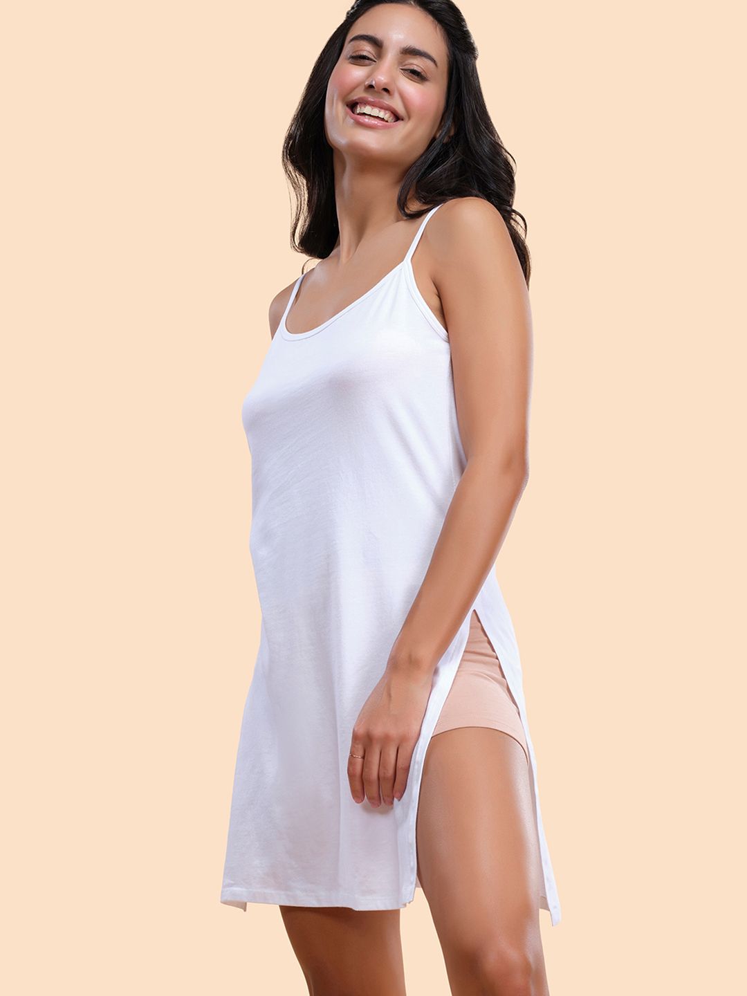 Enamor Women White Solid Camisole Dress
