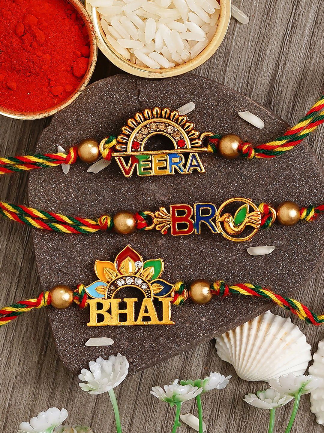 eCraftIndia Pack of 3 Multicoloured Rakhi with Roli Chawal Set-picture-42