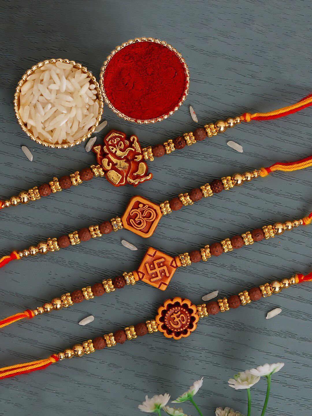 eCraftIndia Pack of 4 Religious Rakhis & Roli Chawal-picture-37