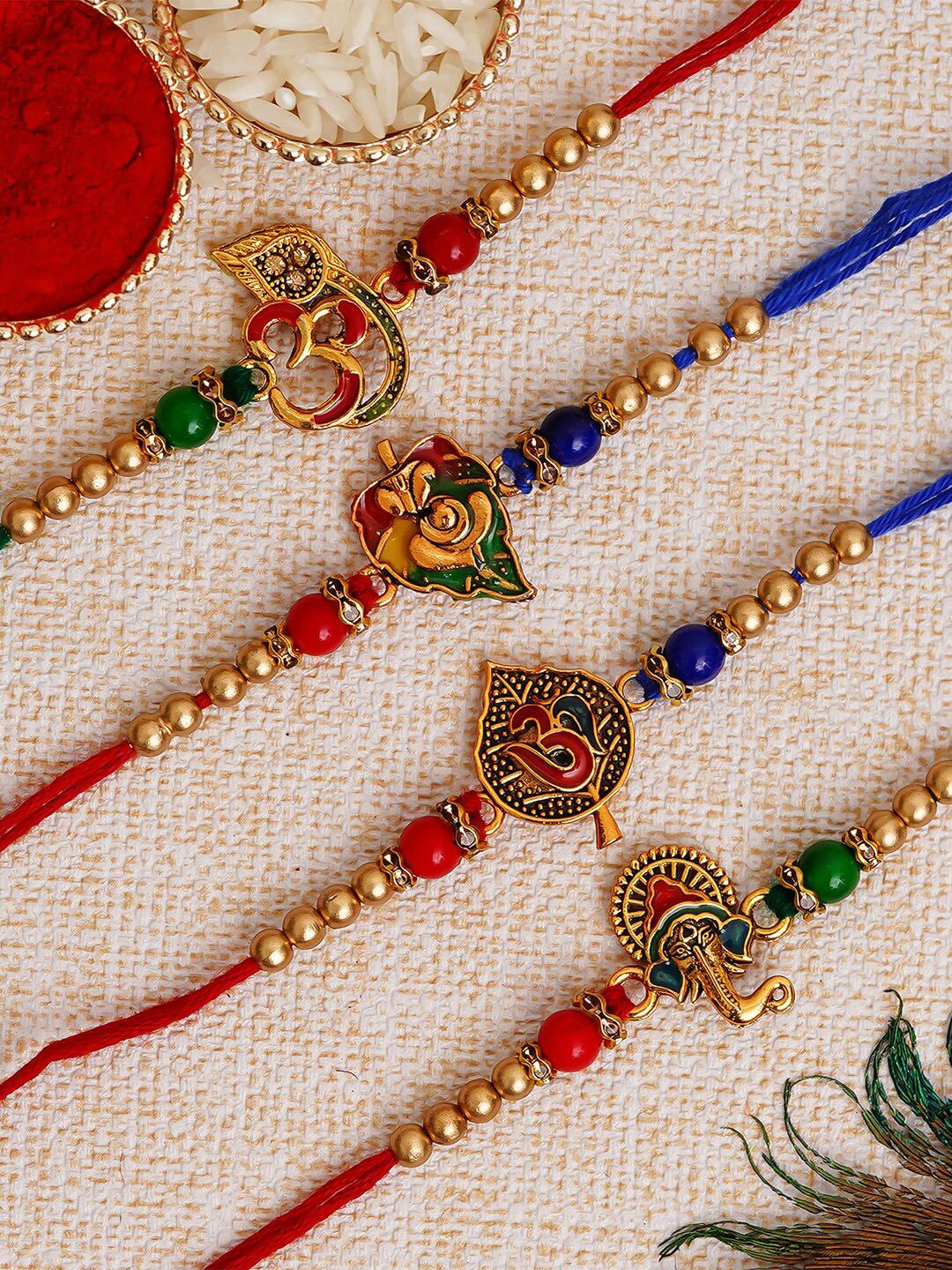 eCraftIndia Pack of 4 Multicoloured Rakhi with Roli Chawal Set-picture-13