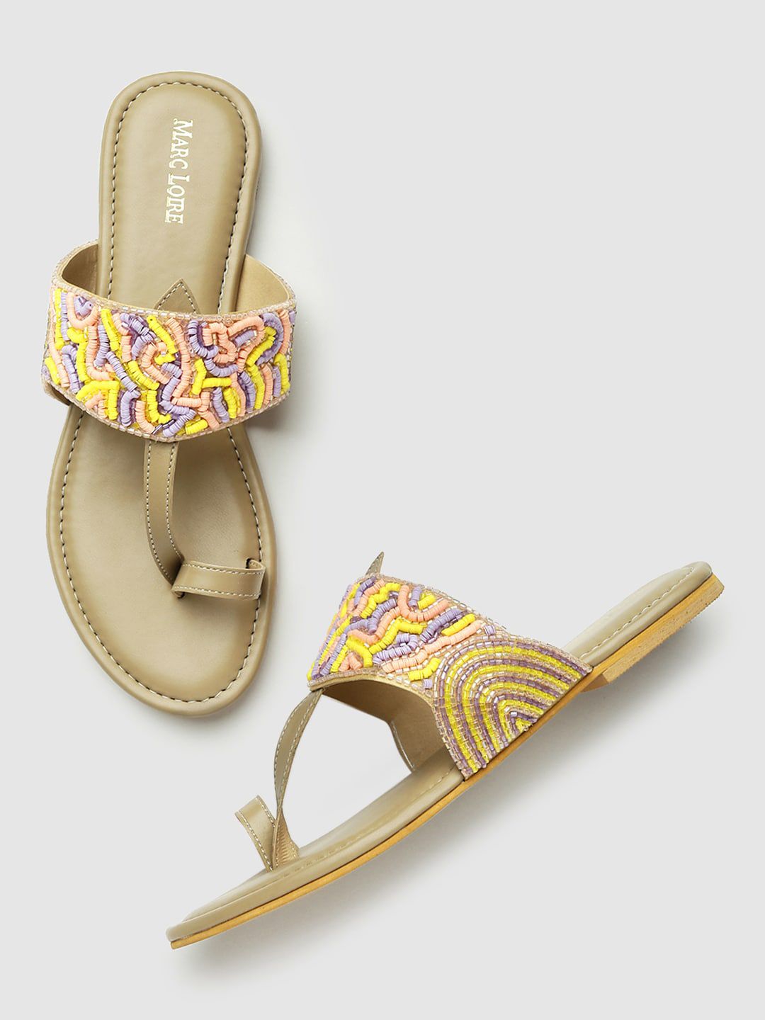 Marc Loire Women Beige Ethnic One Toe Flats-picture-36