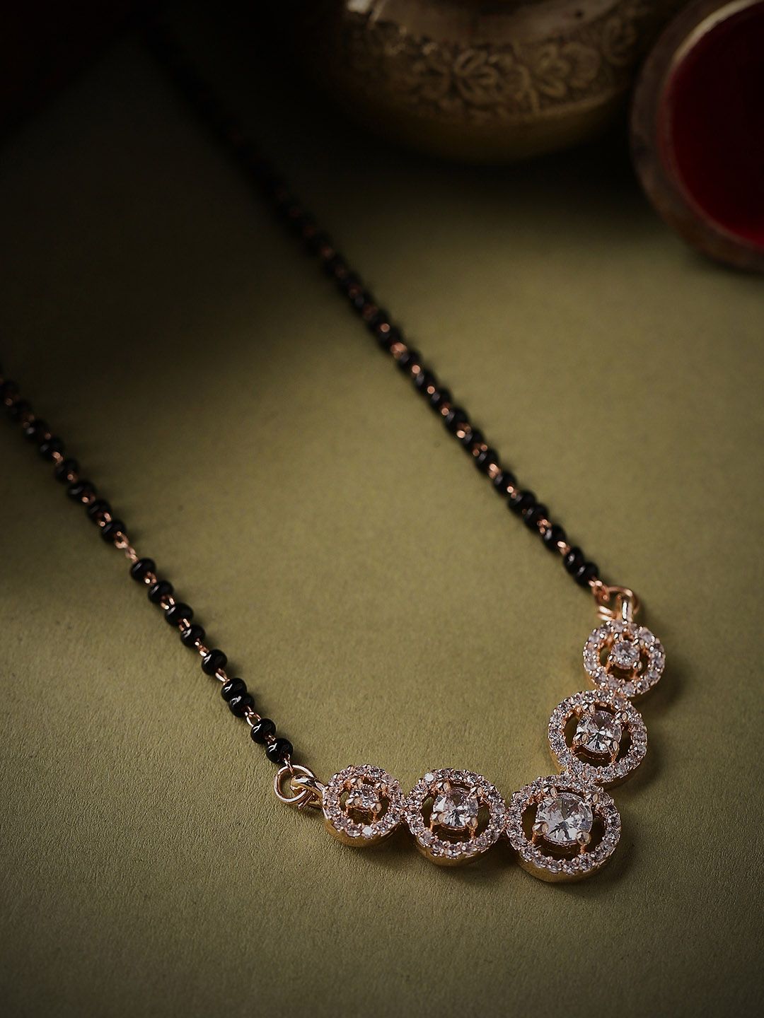 Rubans Rose Gold-Plated Black Beaded & Stone-Studded Mangalsutra-picture-14