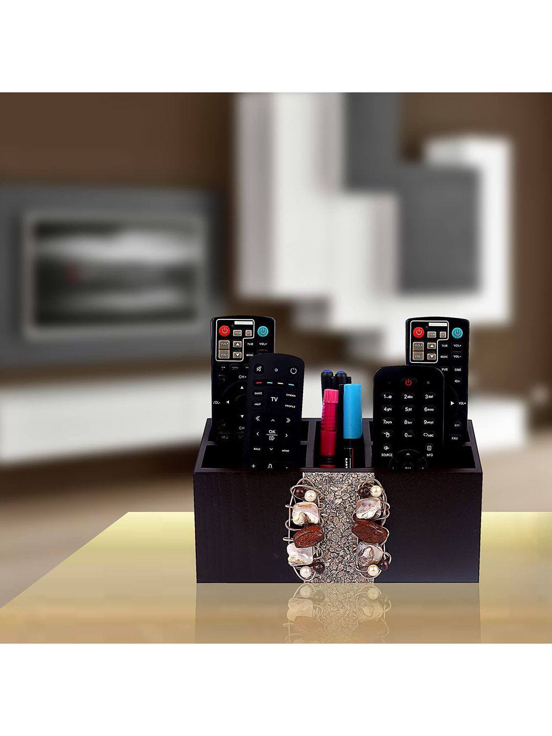 COCKTAIL Brown Solid Wooden Remote Holder