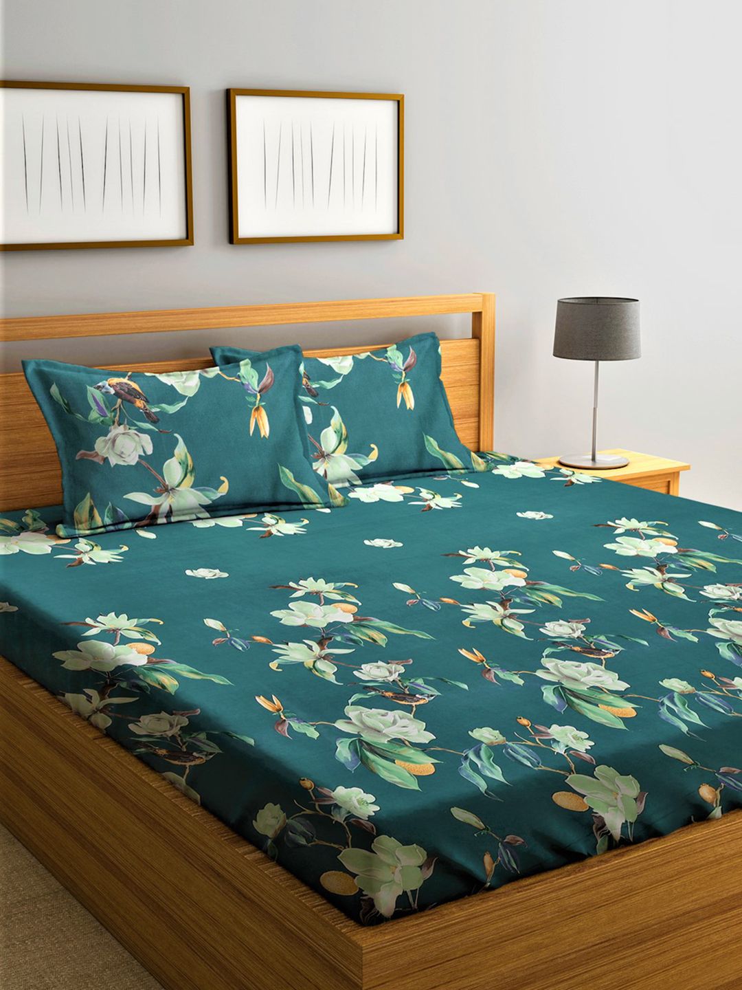 Home Sizzler Green 210 TC Microfibre Double Bedsheet With 2 Pillow Covers-picture-19