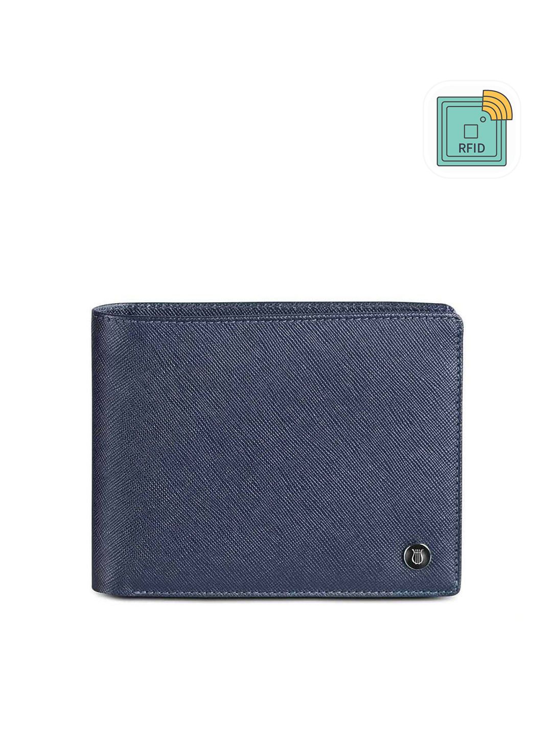 Lapis Bard Men Blue Embroidered Leather Two Fold Wallet-picture-20
