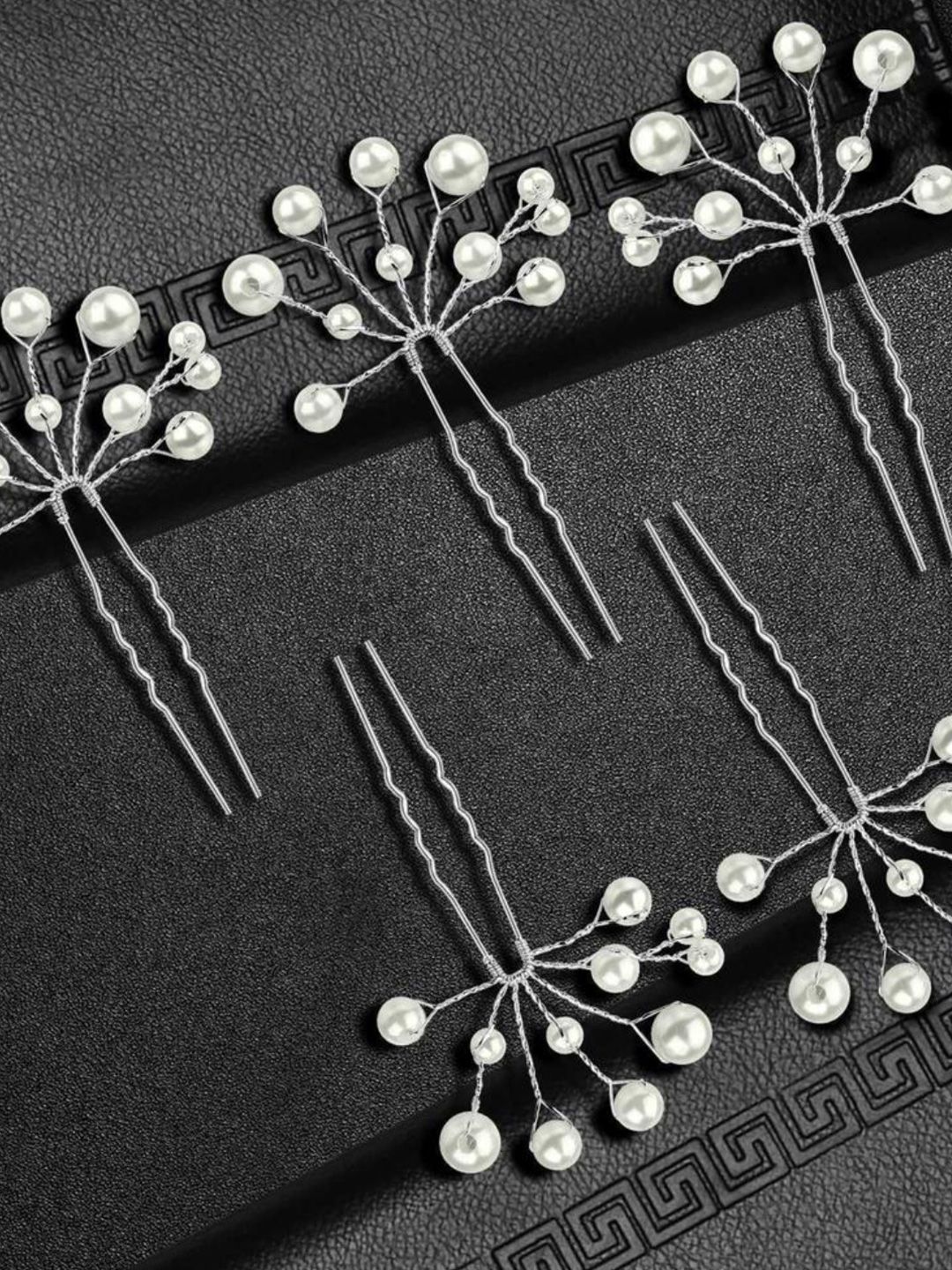 OOMPH Women Silver-Toned & White Set of 5 Embellished U Pins-image-32