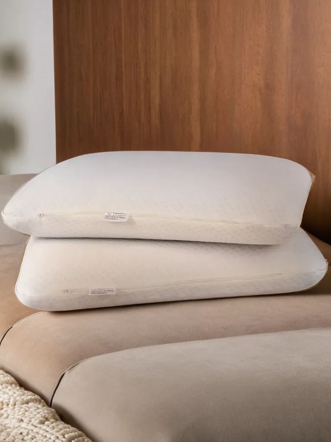 Sleepsia Set of 2 White Textured Cotton Rectangle Sleep Pillows-picture-21