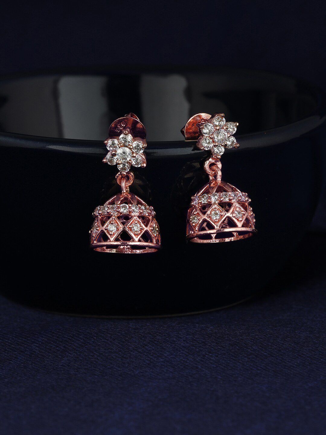 GIVA 925 Sterling Silver Rose Gold Plated Zircon Jhumki-picture-22
