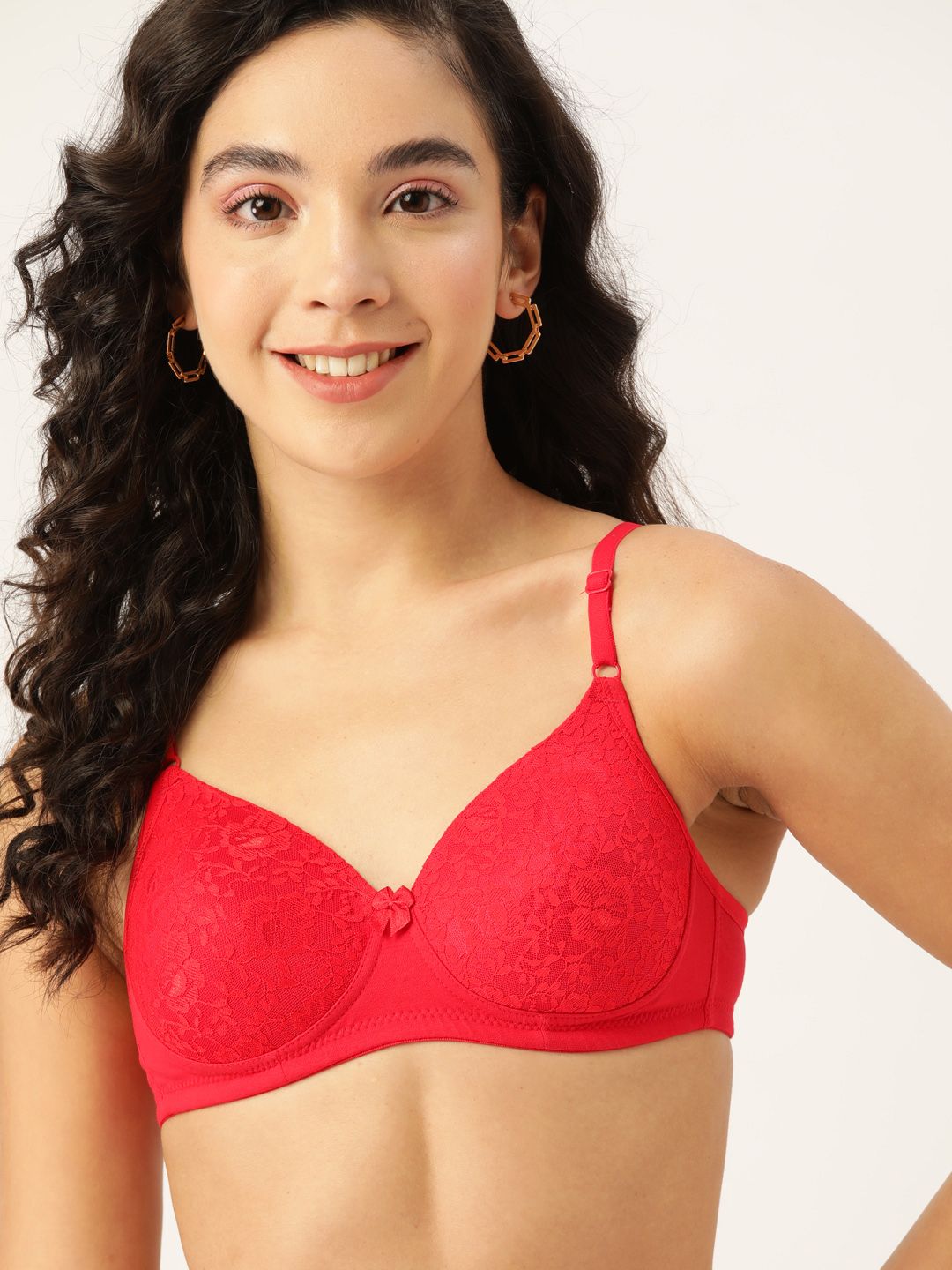 DressBerry Red Floral Lace Bra Lightly Padded-picture-10