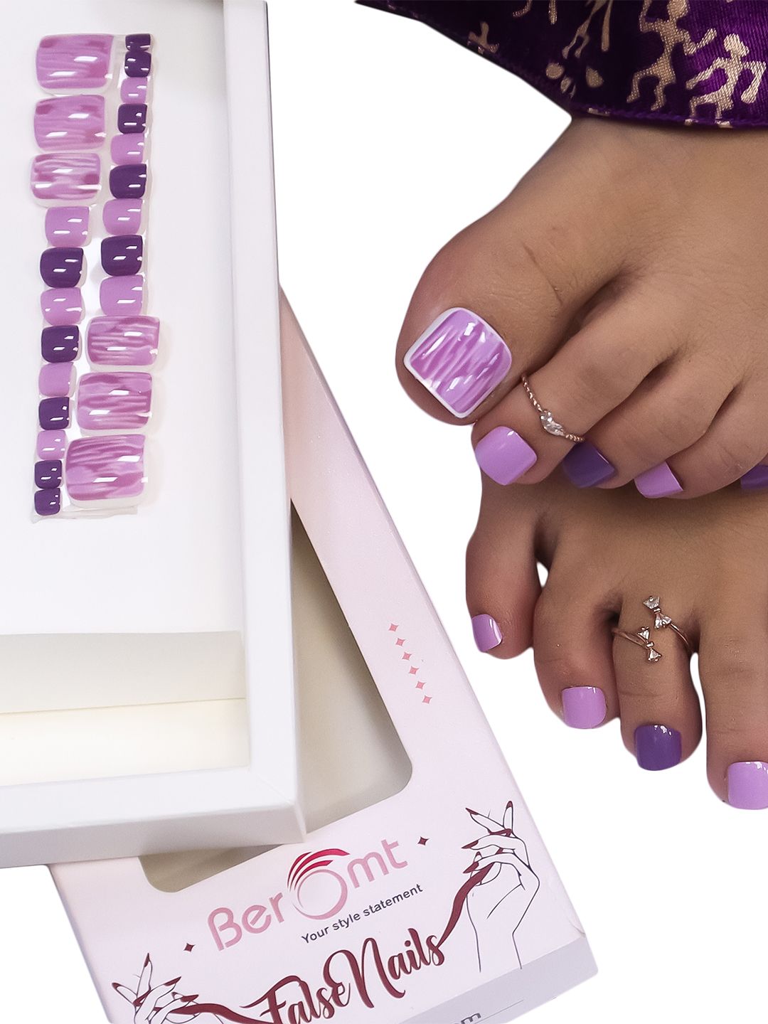 BEROMT 24 Pcs Long-Lasting Reusable Salon Finish Press On Toe Nails - Shade 240-picture-32