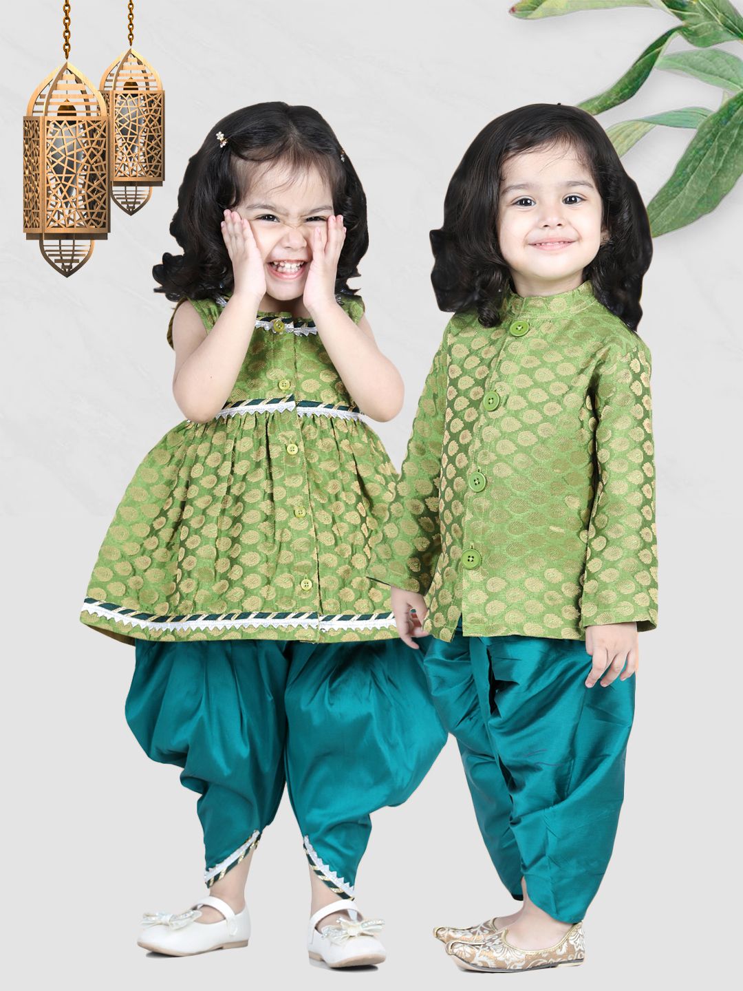 BownBee Boys Green Printed Jacquard Full Sleeves Sherwani-picture-26