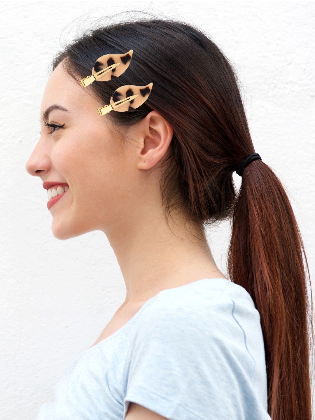 GUBB Unisex Black & Beige Set of 2 Caramel Leaf Pattern Hair Clip Pins-image-37