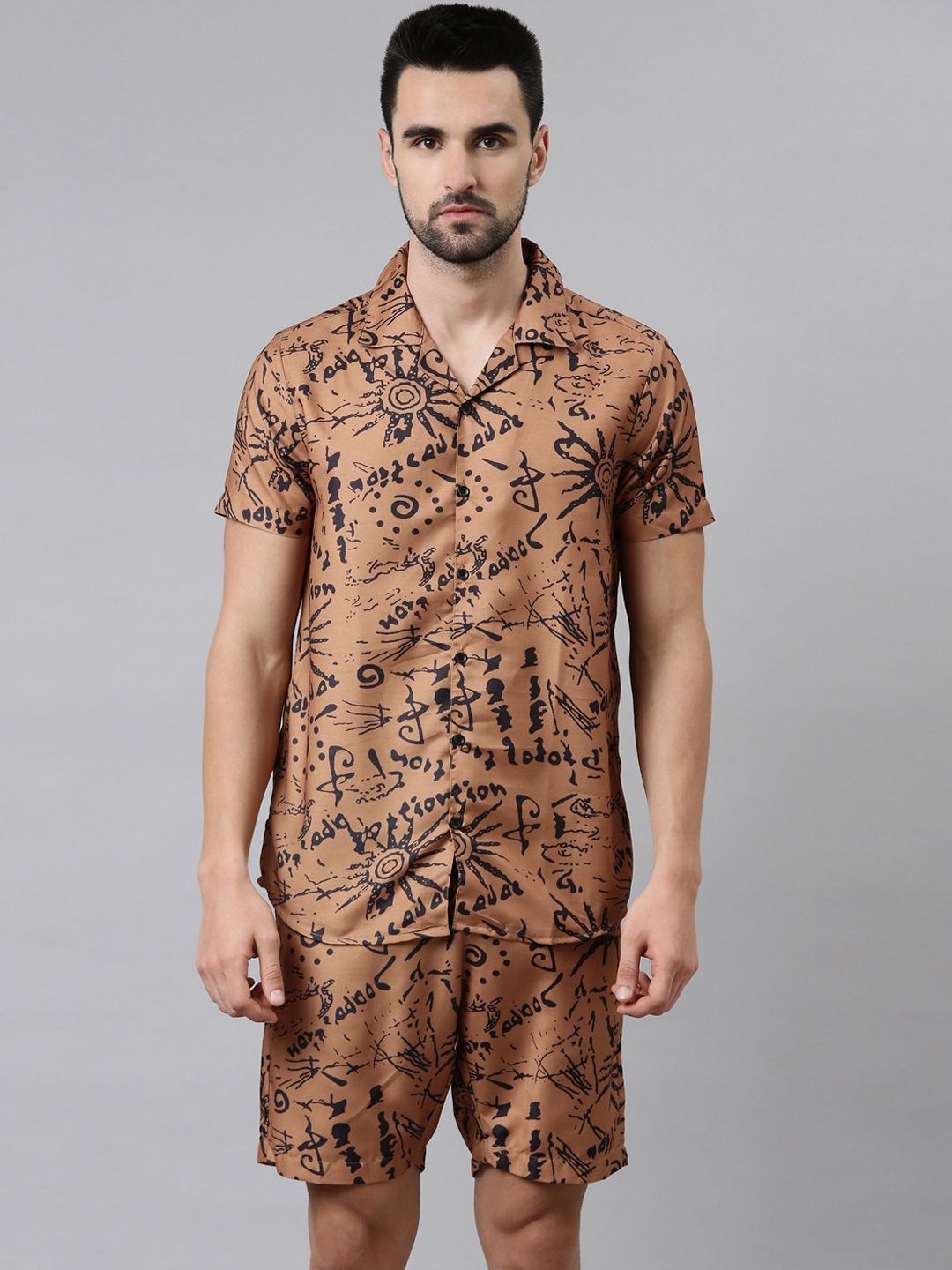 Bushirt Men Brown & Black Printed Night suit-picture-48