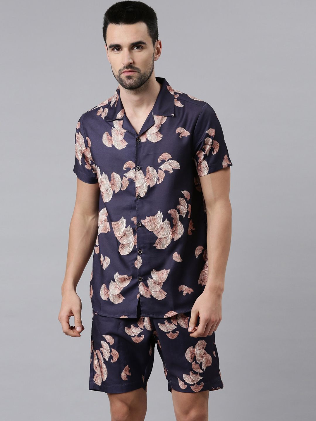 Bushirt Men Navy Blue & Pink Printed Night suit-picture-35