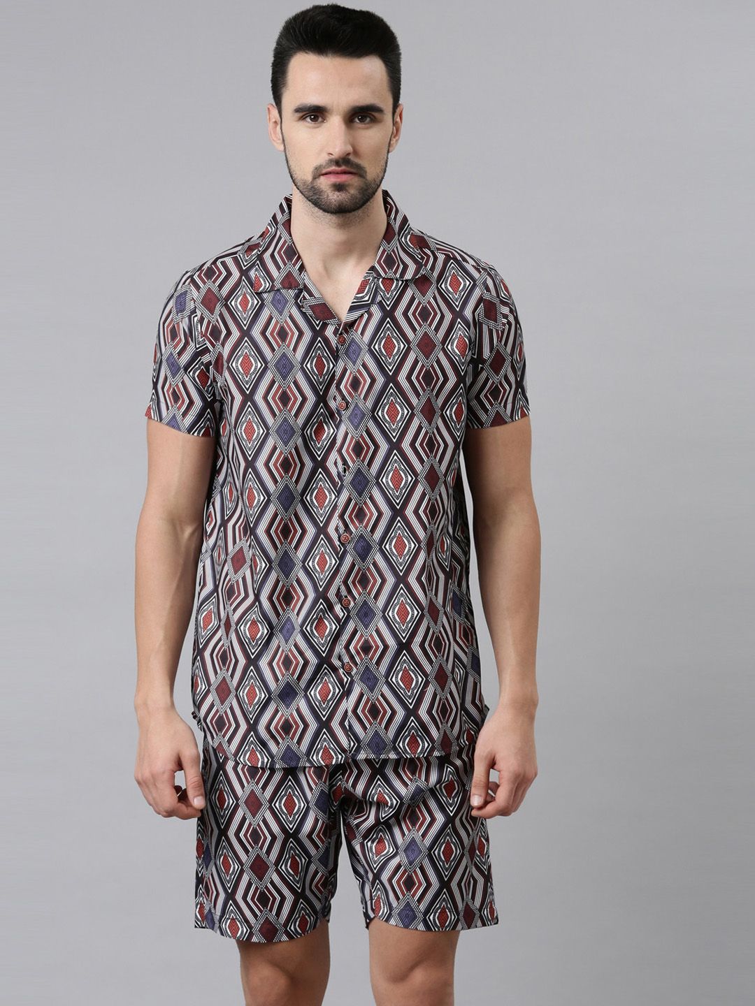 Bushirt Men Black & Maroon Printed Night suit-picture-36