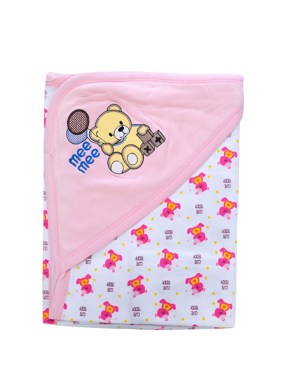 MeeMee Printed Double Layer Reversible Soft Baby Blanket with Hood - Pink-image-43