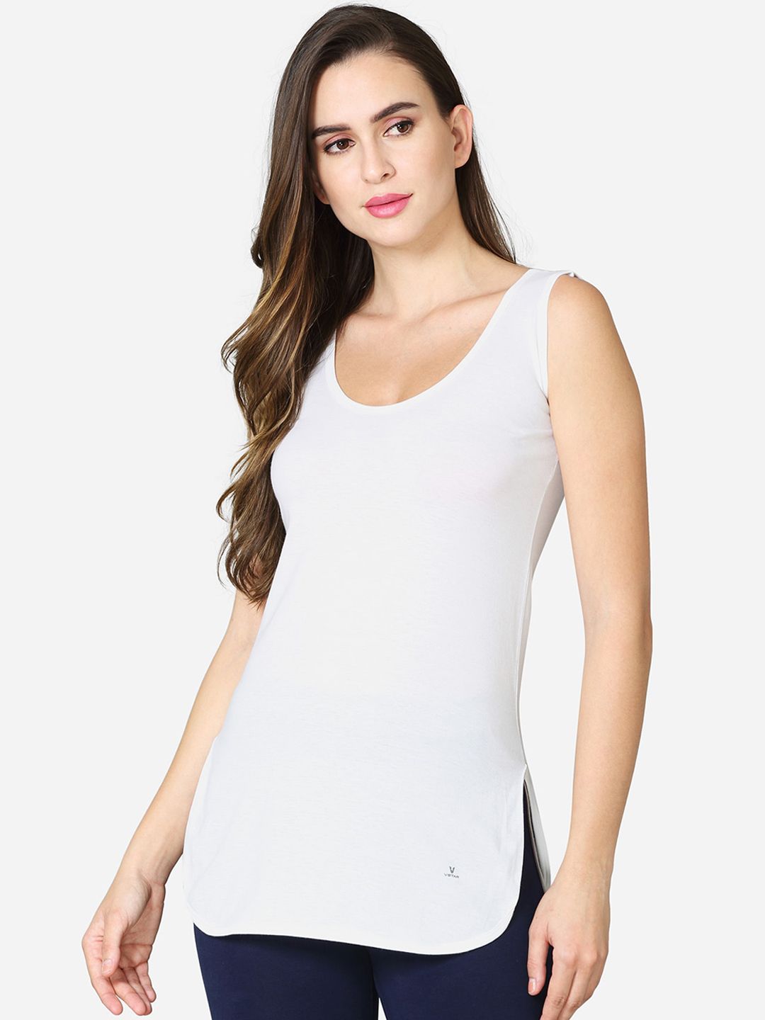 VStar Women White Solid Pure Cotton Long Camisoles-picture-12