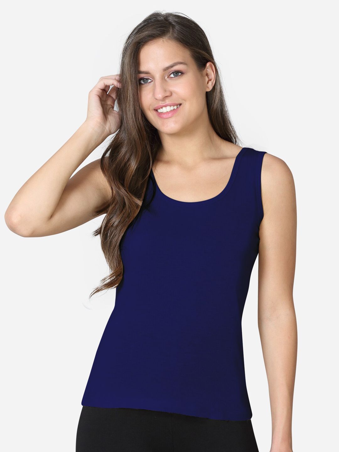 VStar Women Navy Blue Solid Pure Combed Cotton Camisole-picture-17