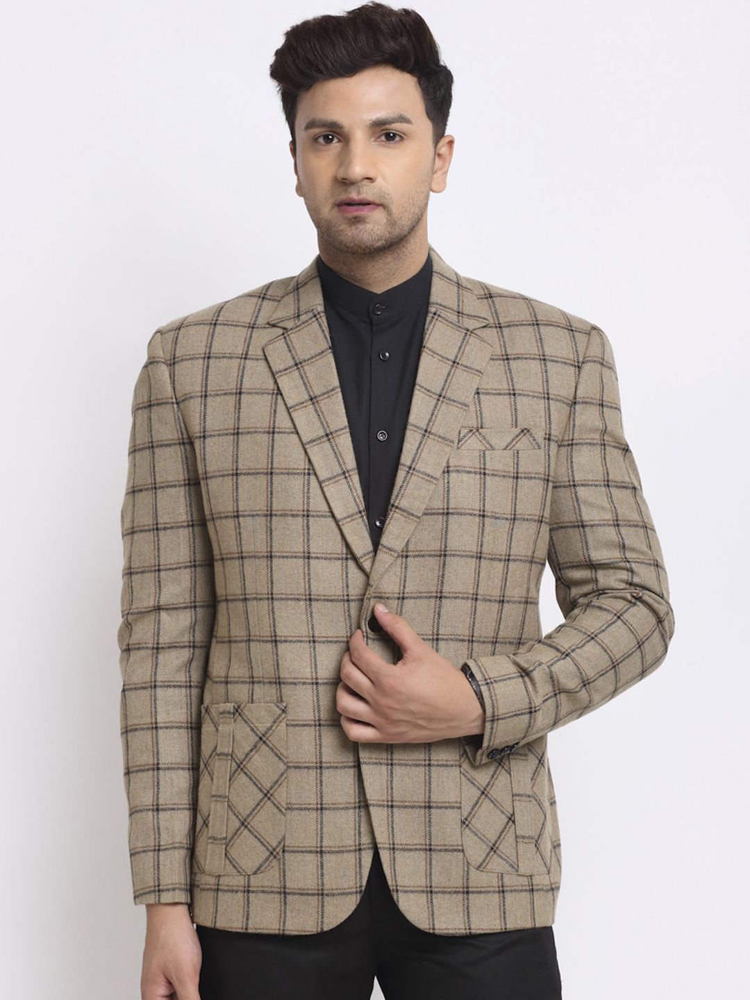 KLOTTHE Men Brown Checked Slim-Fit Single-Breasted Formal Blazer-picture-17