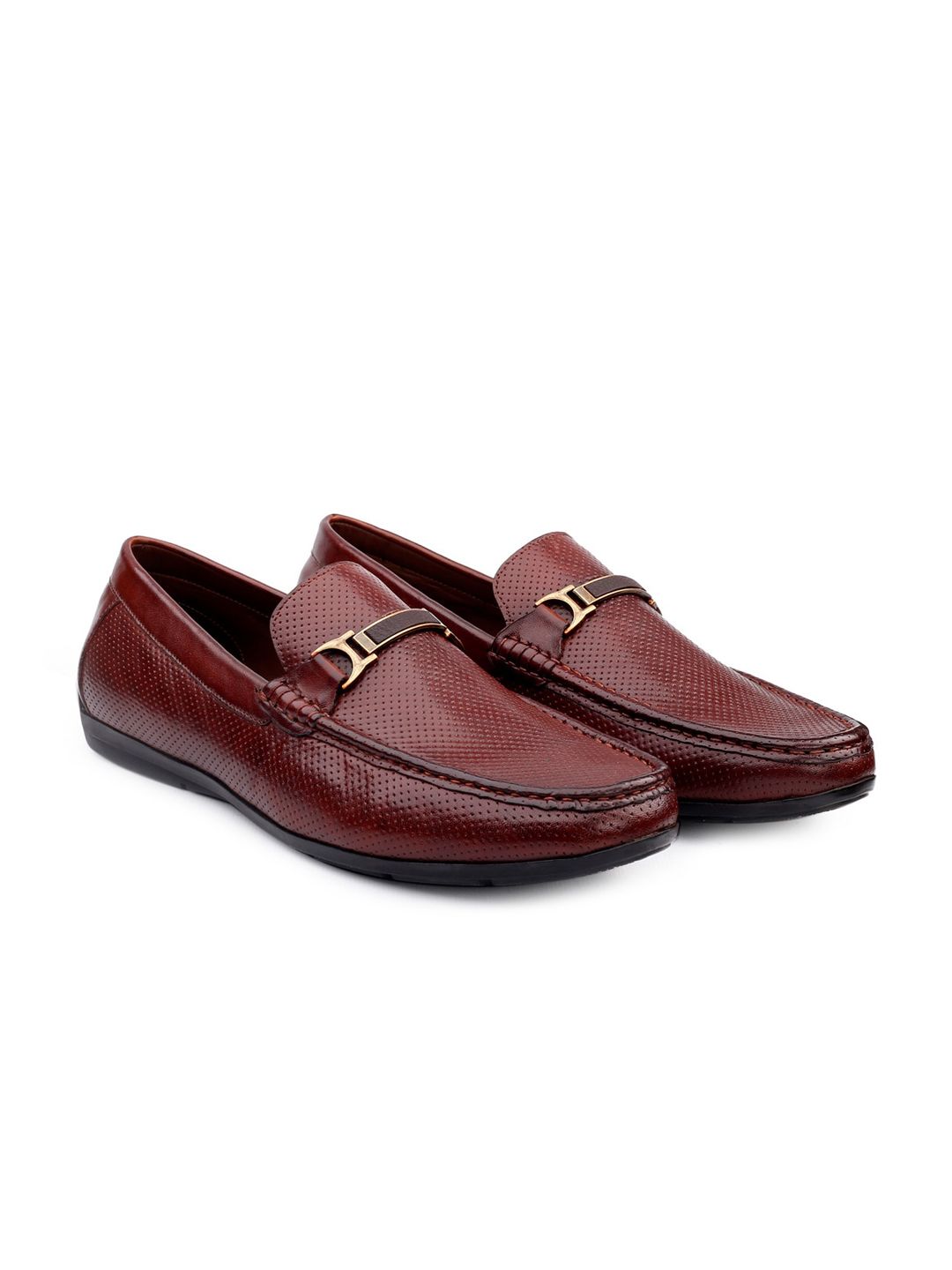 One8 Men Brown Solid Genuine Leather Formal Loafers