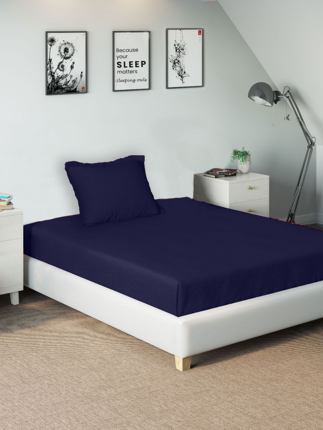 Sleeping Owls- because your sleep matters Unisex Navy Blue Bedsheets-picture-29