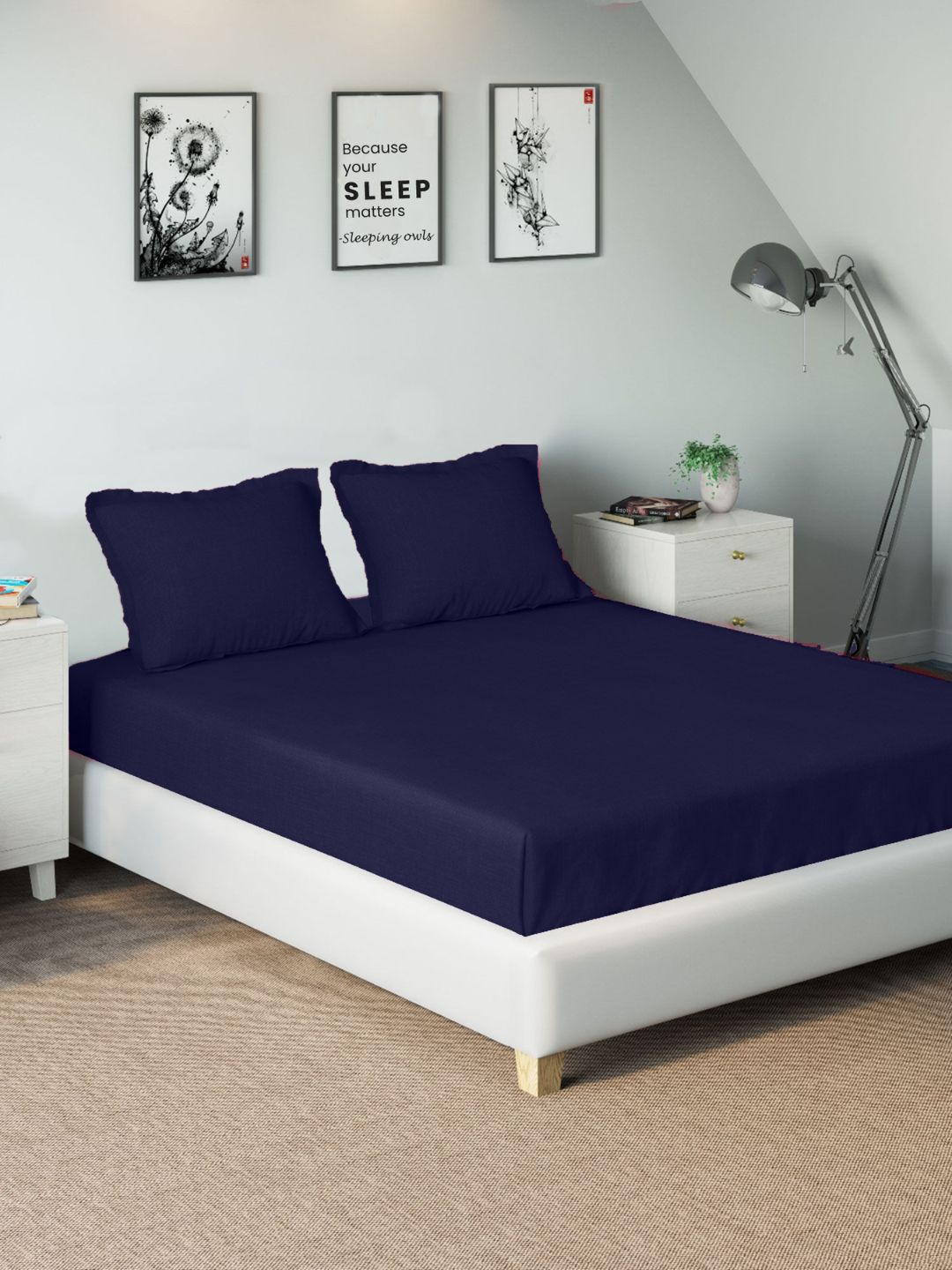 Sleeping Owls- because your sleep matters Unisex Navy Blue Bedsheets-picture-23