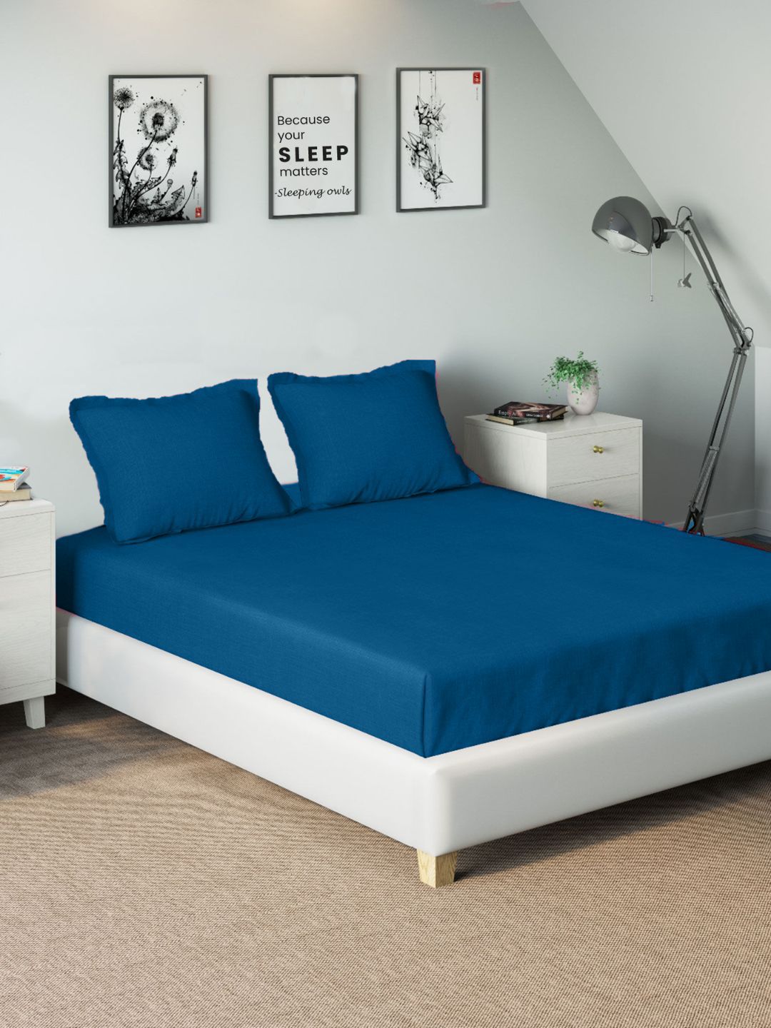 Sleeping Owls- because your sleep matters Unisex Turquoise Blue Bedsheets-picture-26