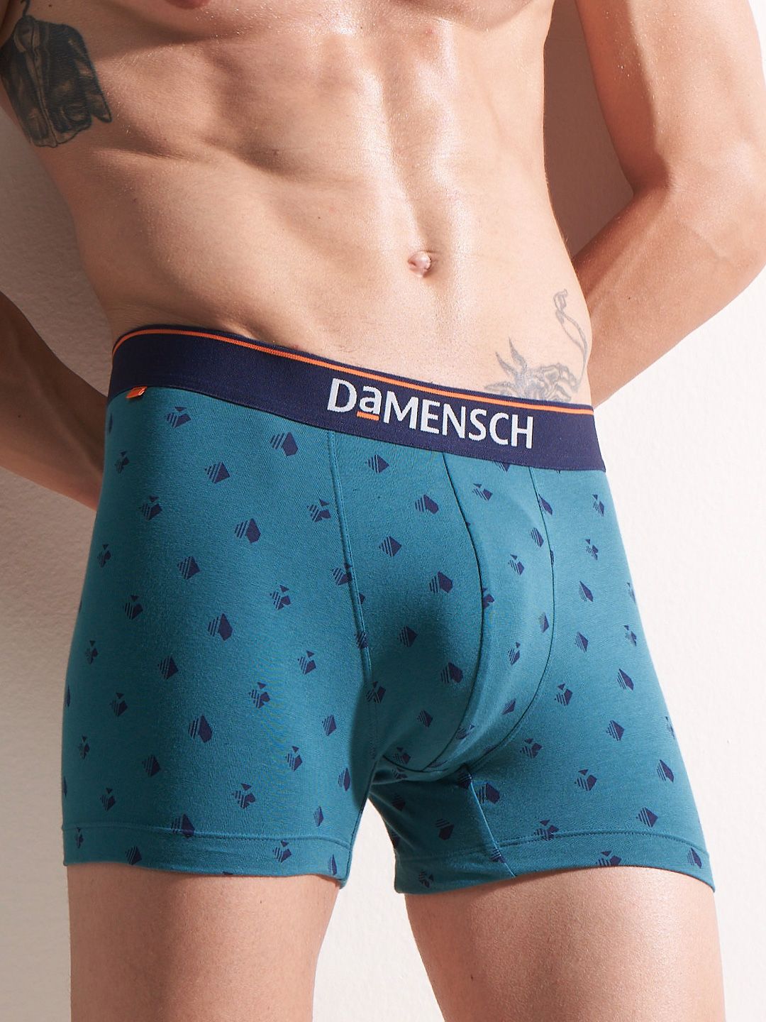 DAMENSCH Men Blue Printed Cotton Anti Bacterial Trunk