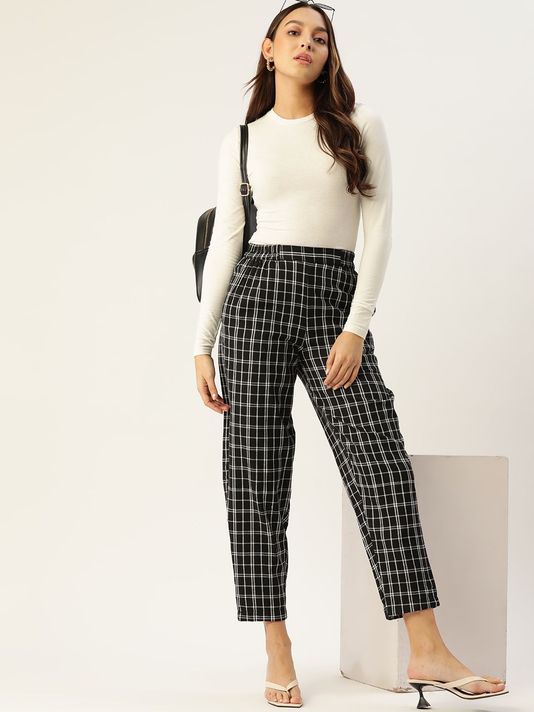 Fit Check Black and White Gingham High Waisted Trouser Pants