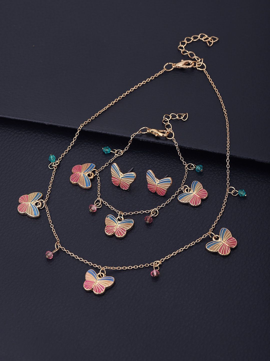 Carlton London Girls Gold-Plated Pink & Turquoise Blue Jewellery Set-picture-19