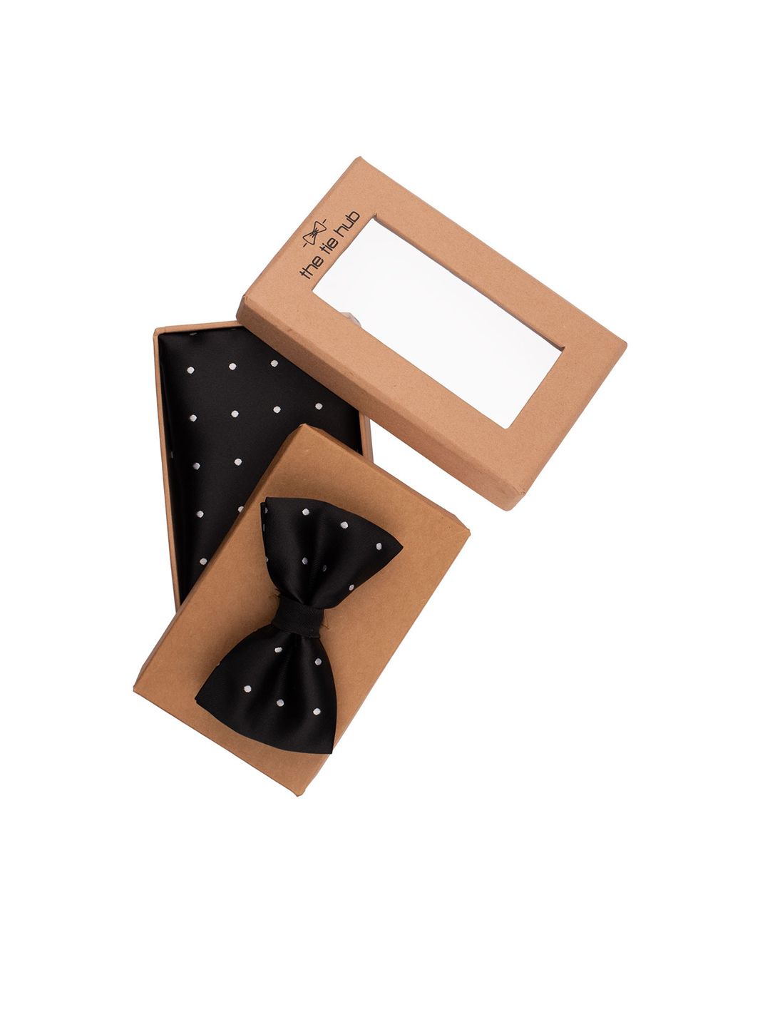 The Tie Hub Men 2 Pieces Black & White Polka Dots Printed Accessory Gift Set-picture-16