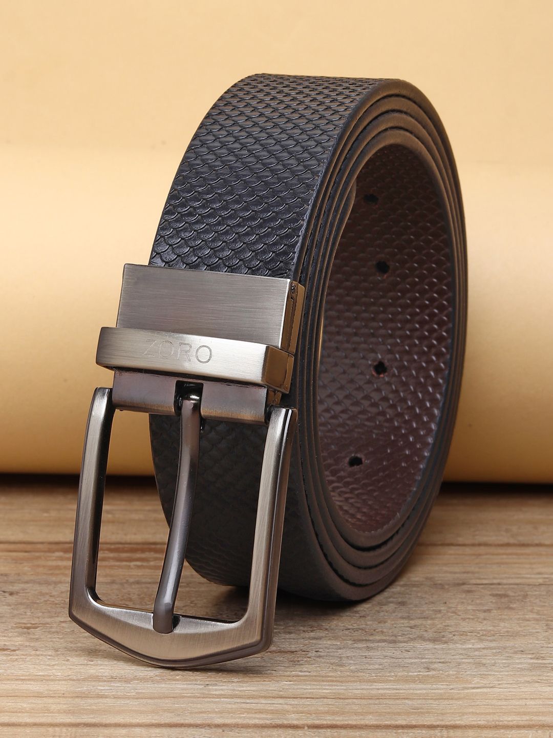 ZORO Men Black Textured Leather Belt-picture-32