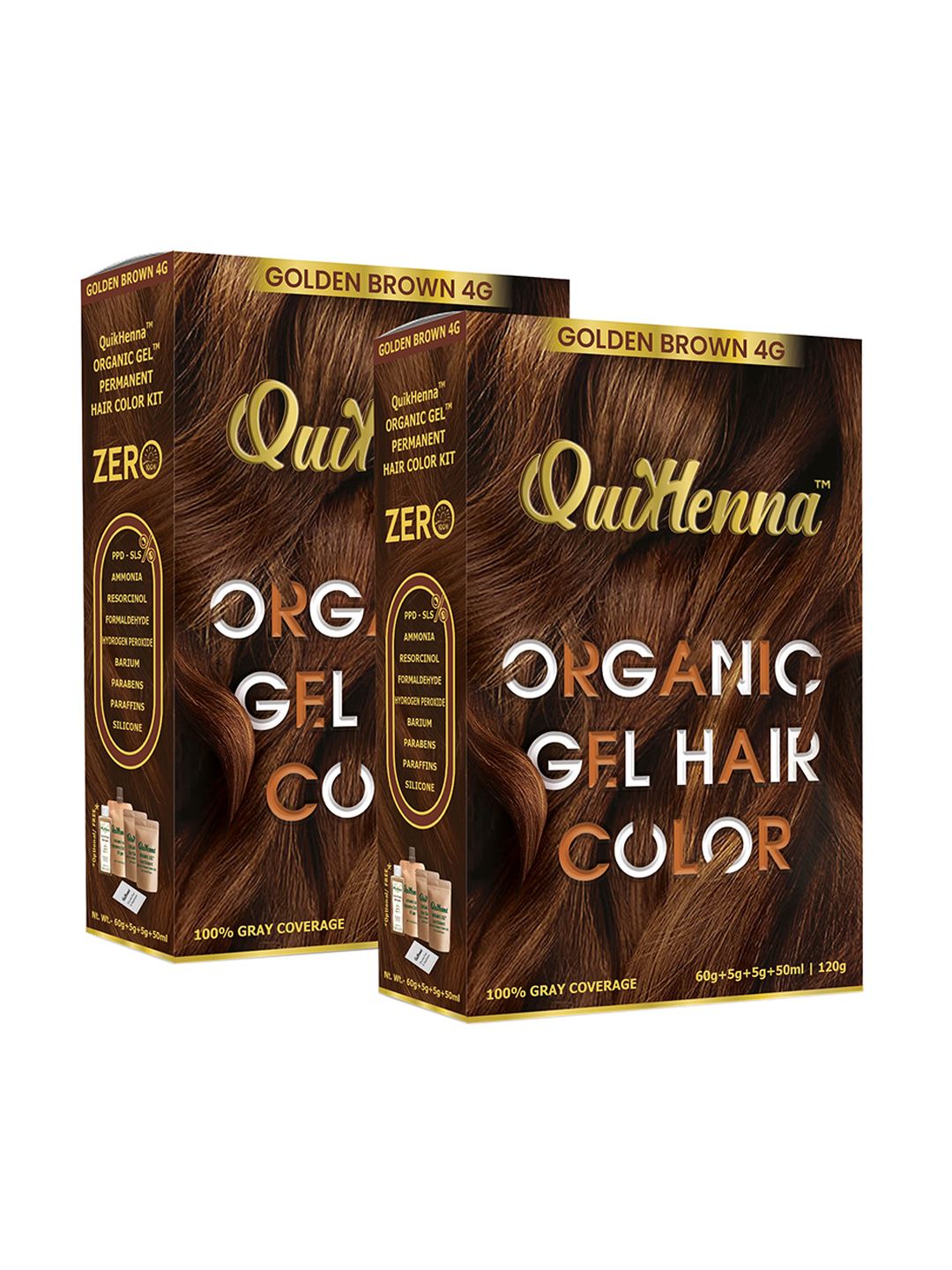 QUIKHENNA Set of 2 Damage Free Organic Gel Hair Color 120 g Each - Golden Brown 4G-picture-38