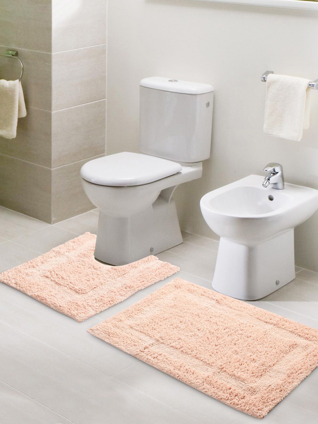 SASHAA WORLD Peach-Colored Set of 2 2000 GSM Bath Rug & Contour Mat-picture-19