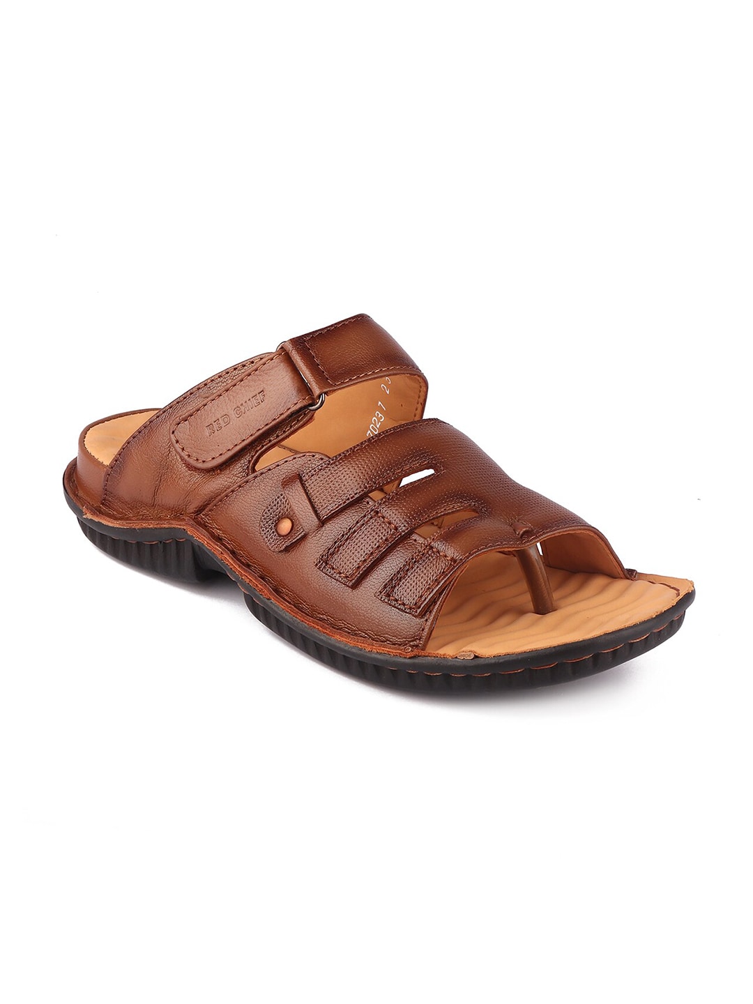 Red Chief Men Tan Brown Leather Comfort Sandals