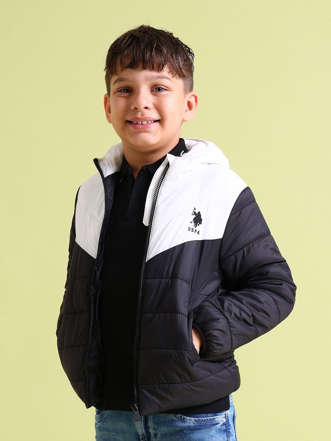 U.S. Polo Assn. Kids Boys Black & White Colourblocked Puffer Jacket-image-27