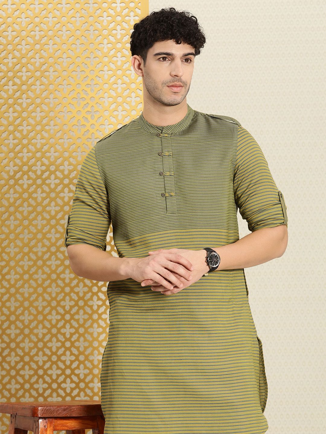 House of Pataudi Jashn Striped Pathani Kurta