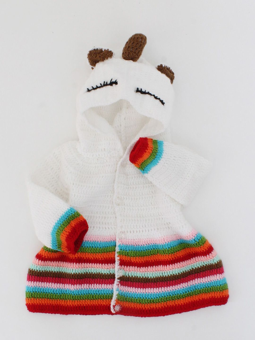 Woonie Unisex Kids Cream-Coloured & Red Animal Striped with Embroidered Detail Sweater-picture-18