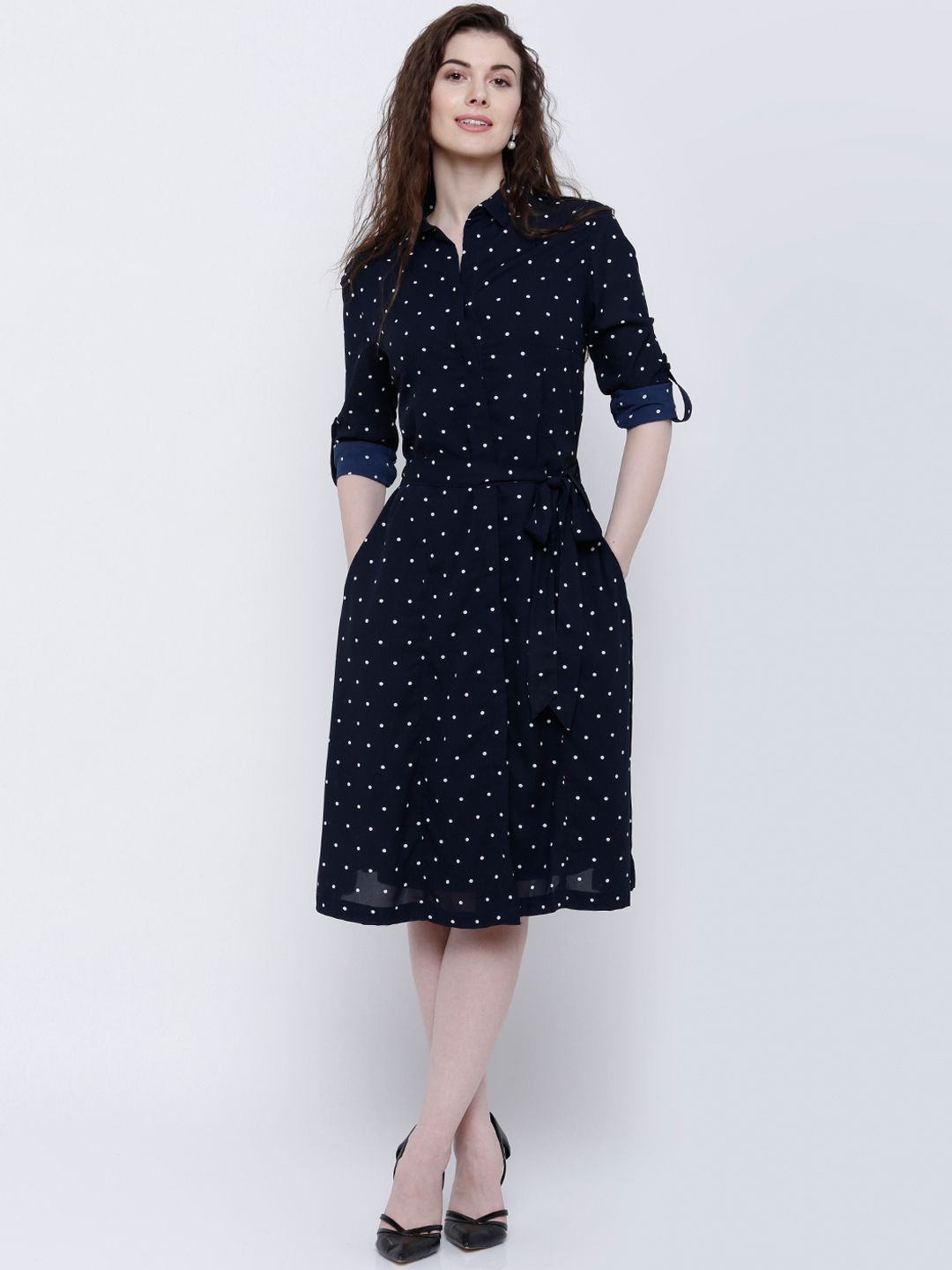 Tokyo talkies women navy hotsell blue printed shirt dress