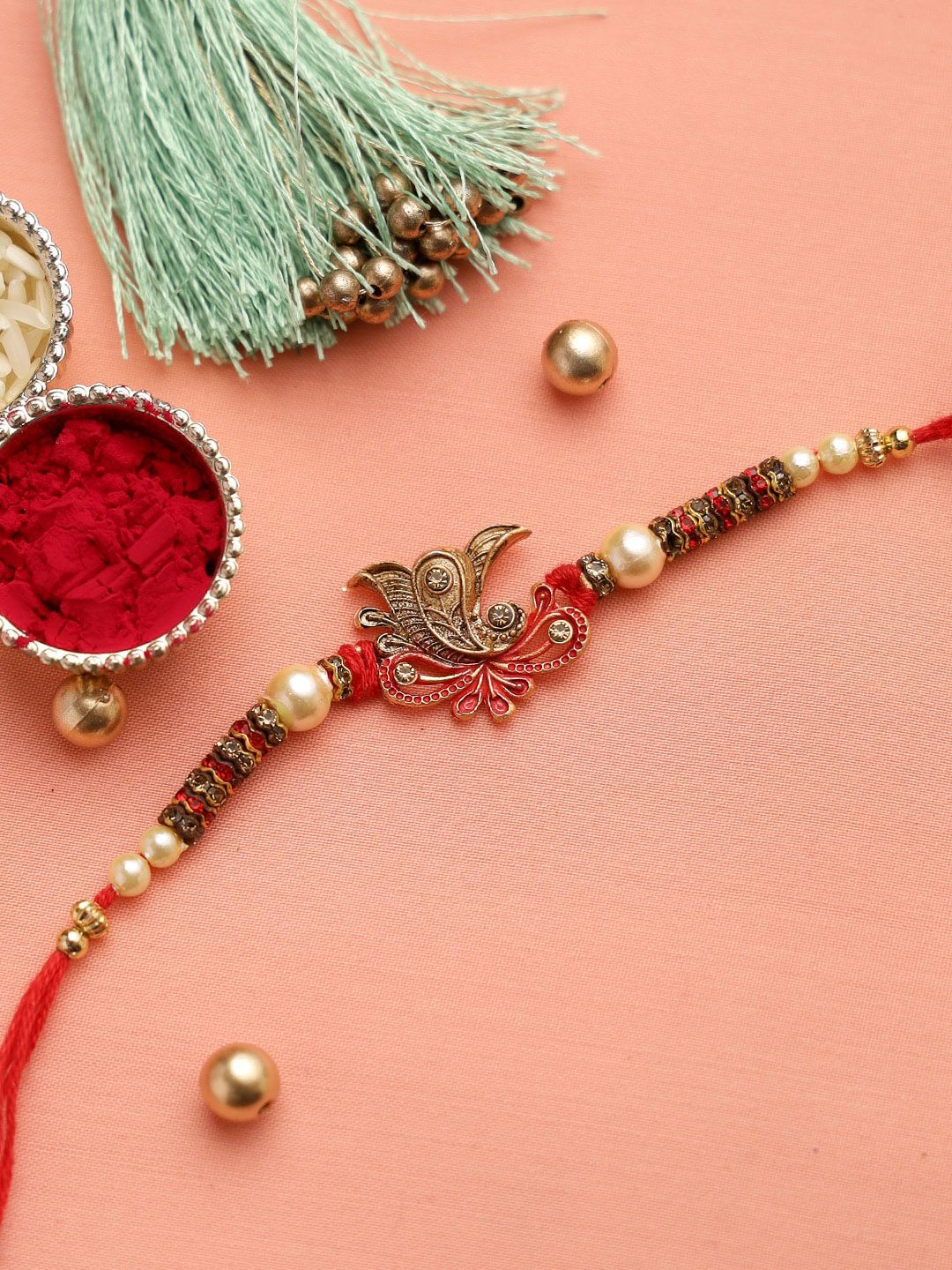 Aapno Rajasthan Gold Toned Ganapati Rustic Finish Thread Rakhi-picture-19