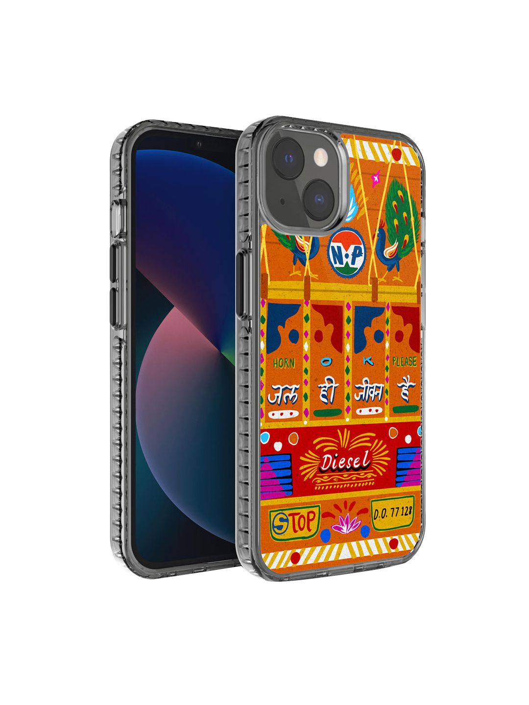 DailyObjects Orange & Blue Printed iPhone 13 Back Case-image-17