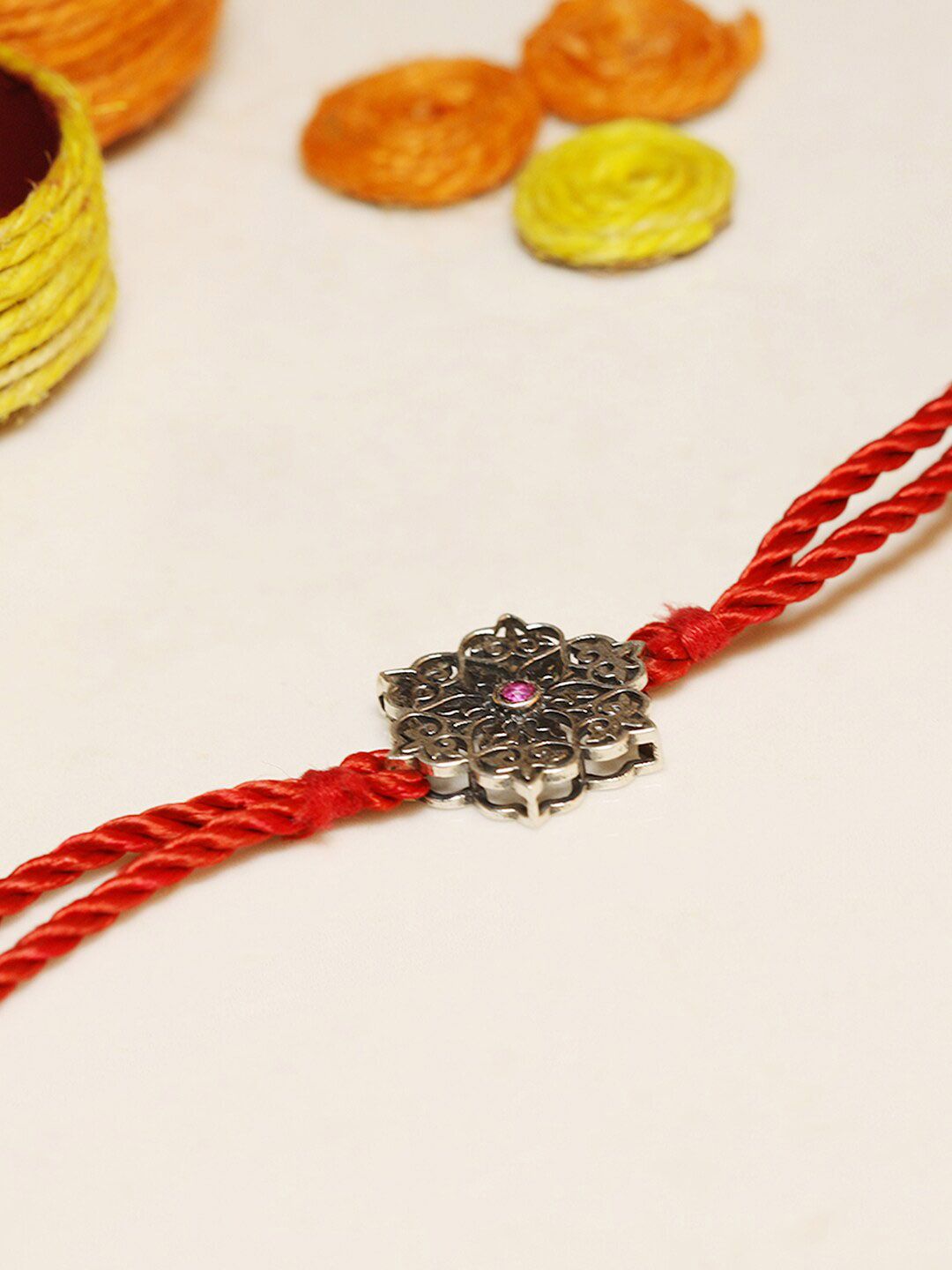GIVA 925 Sterling Silver Flower Mandala Rakhi with Roli Chawal-picture-37