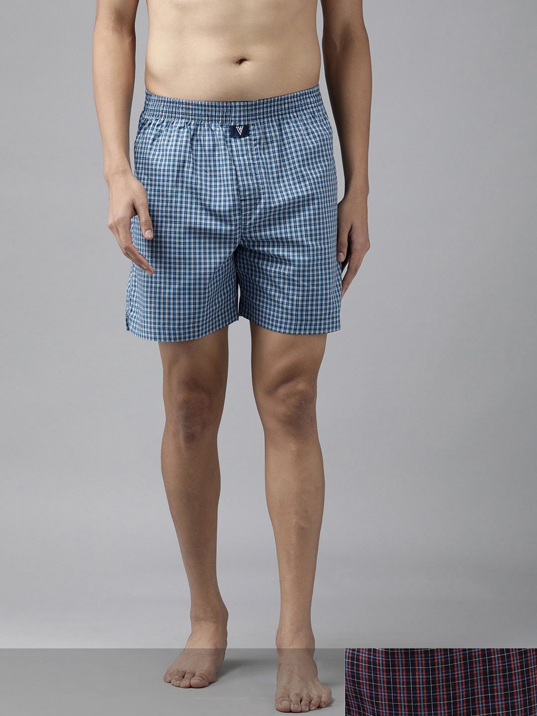 Van Heusen Men Mercerized Cotton Checks Boxer Shorts Relaxed Fit Dual Pockets Side Slits-image-2