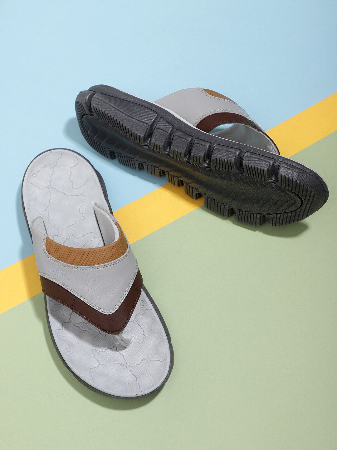 Koburg Men Grey & White Colourblocked Croslite Thong Flip-Flops-picture-20