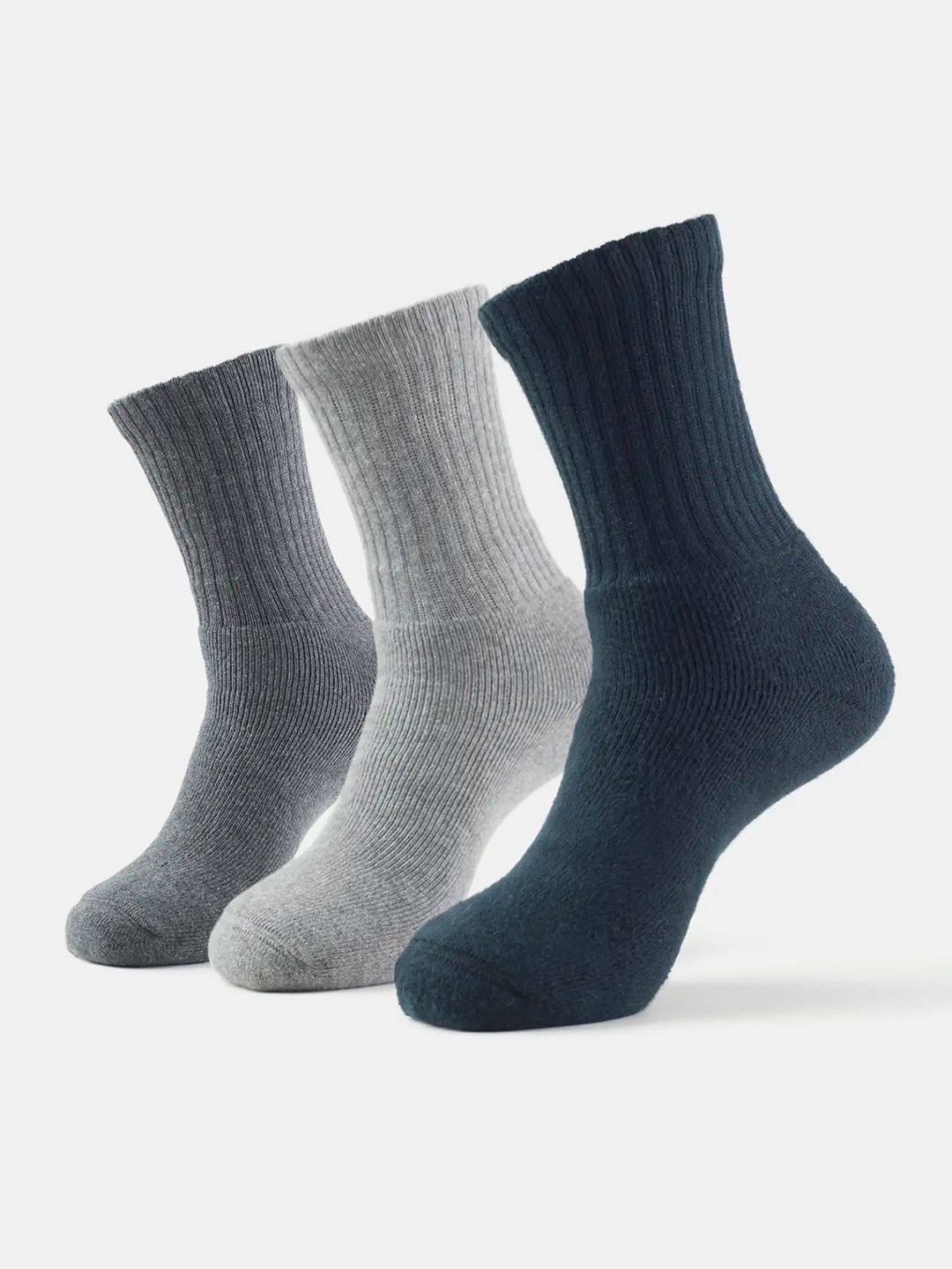 Jockey Men Pack of 3  Black & Grey Solid Cotton Calf Length Socks-picture-37