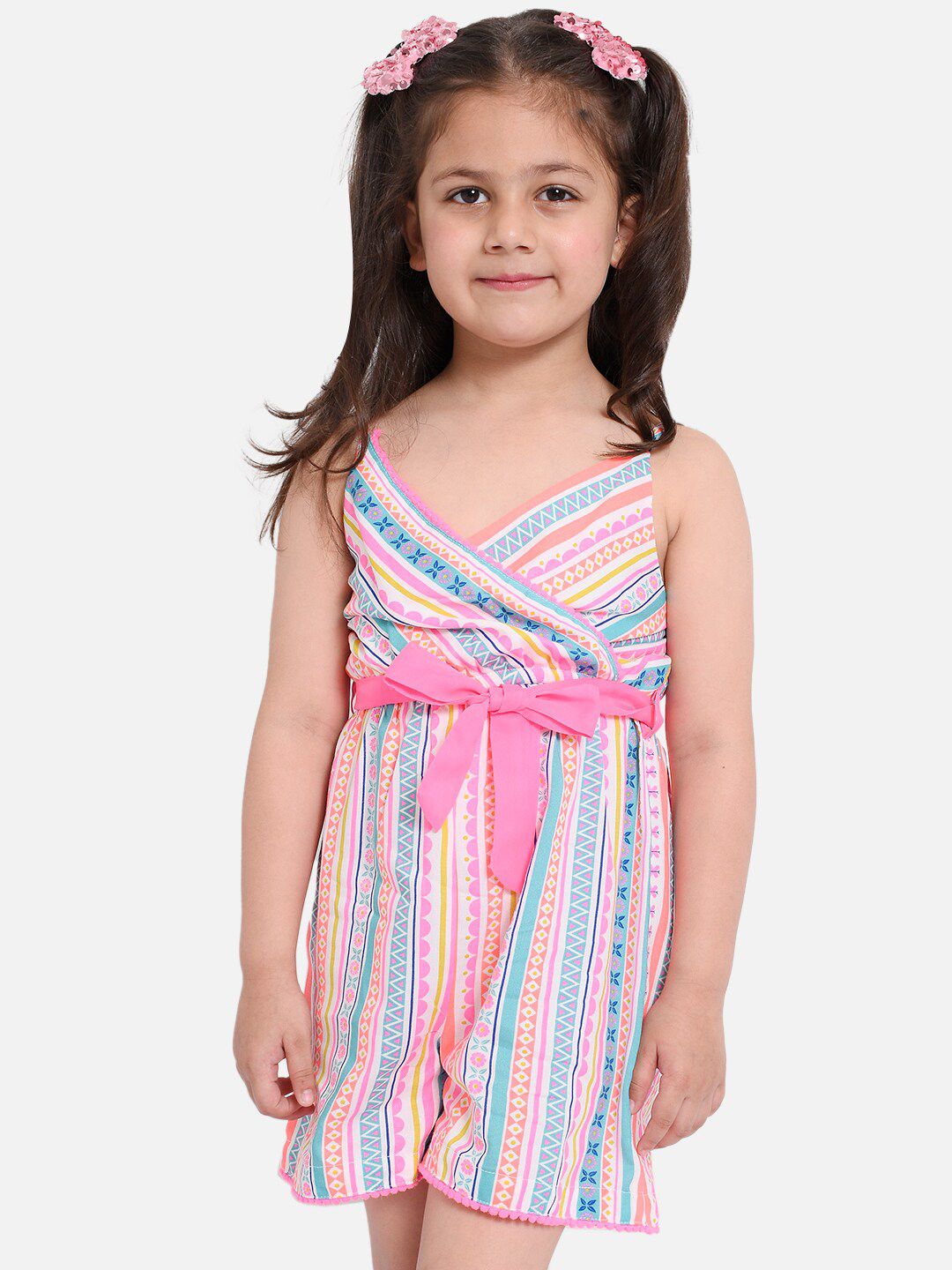 Nauti Nati Girls Pink & Blue Printed Jumpsuit-picture-36