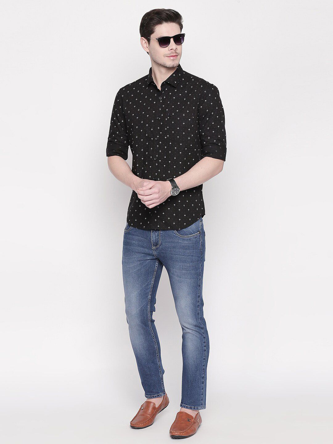 Men's Black Classic Printed Casual Shirt