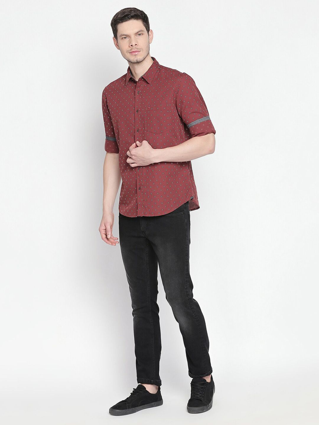 Red Slim Straight Fit Regular Collar Short Sleeves Men's Shirt by Being Human Clothing main image 1