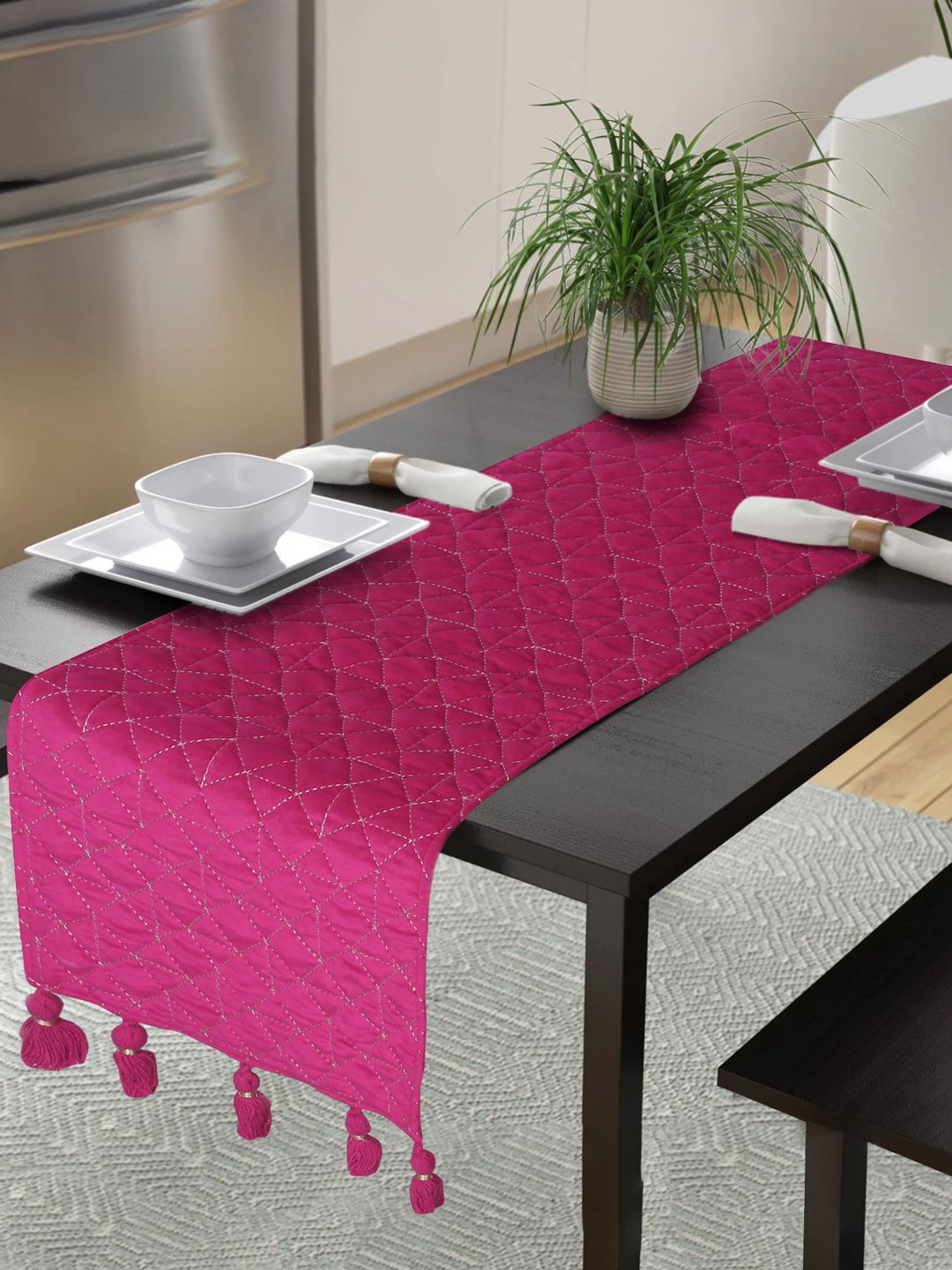 eyda Pink Solid Quilted Decorative 6 Seater Dining Table Runners-picture-36